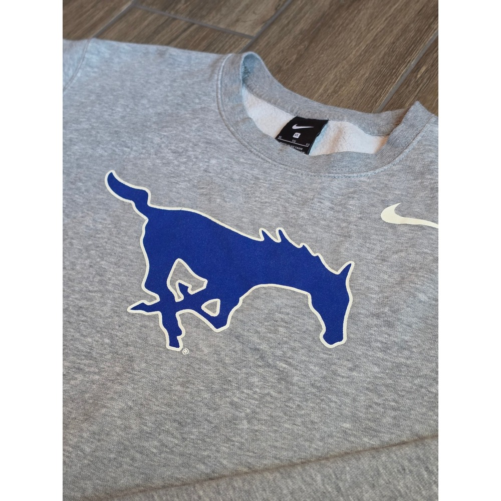 Nike SMU Mustangs Crewneck Sweatshirt Heather Gray Blue Logo XL Womens